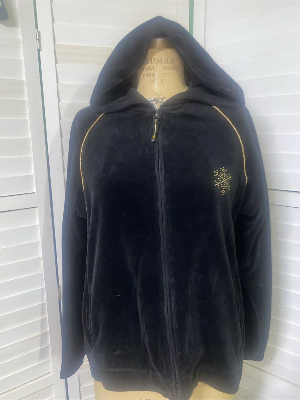 Catalina Women's Black W/ Gold Trim Velour Full Zip Hoodie Track Jacket X-Large